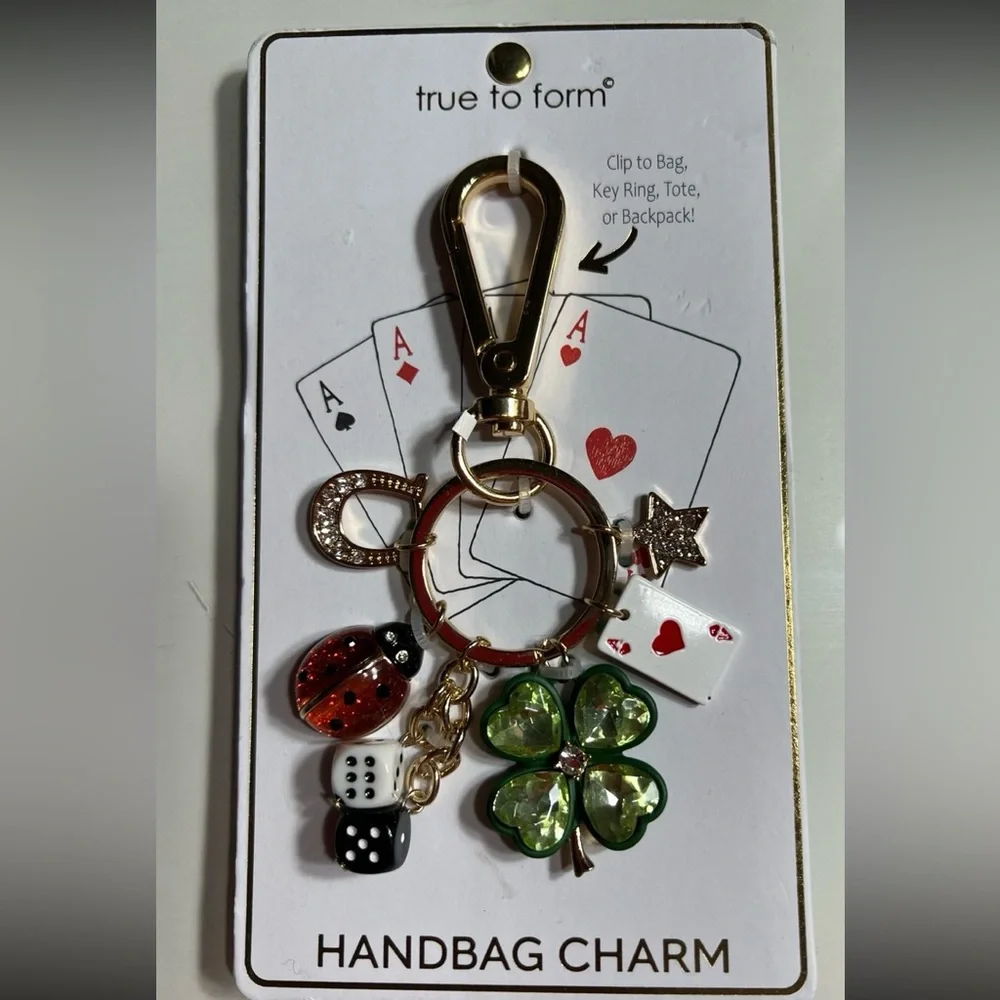 TRUE TO FORM Lucky Lady Dice Ladybug 4 Leaf Clover Ace Horseshoe Bag Charm NWT